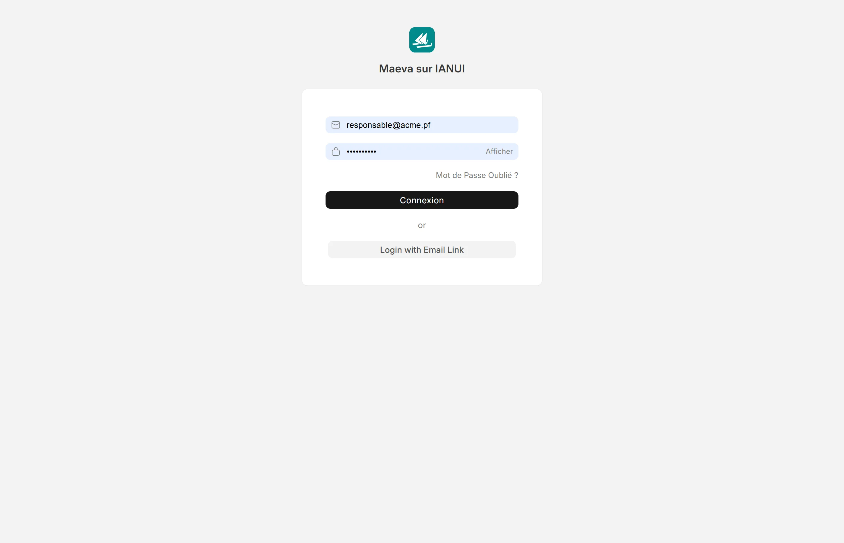 Page de connexion « Maeva sur IANUI » : champ e-mail, champ mot de passe et bouton Connexion